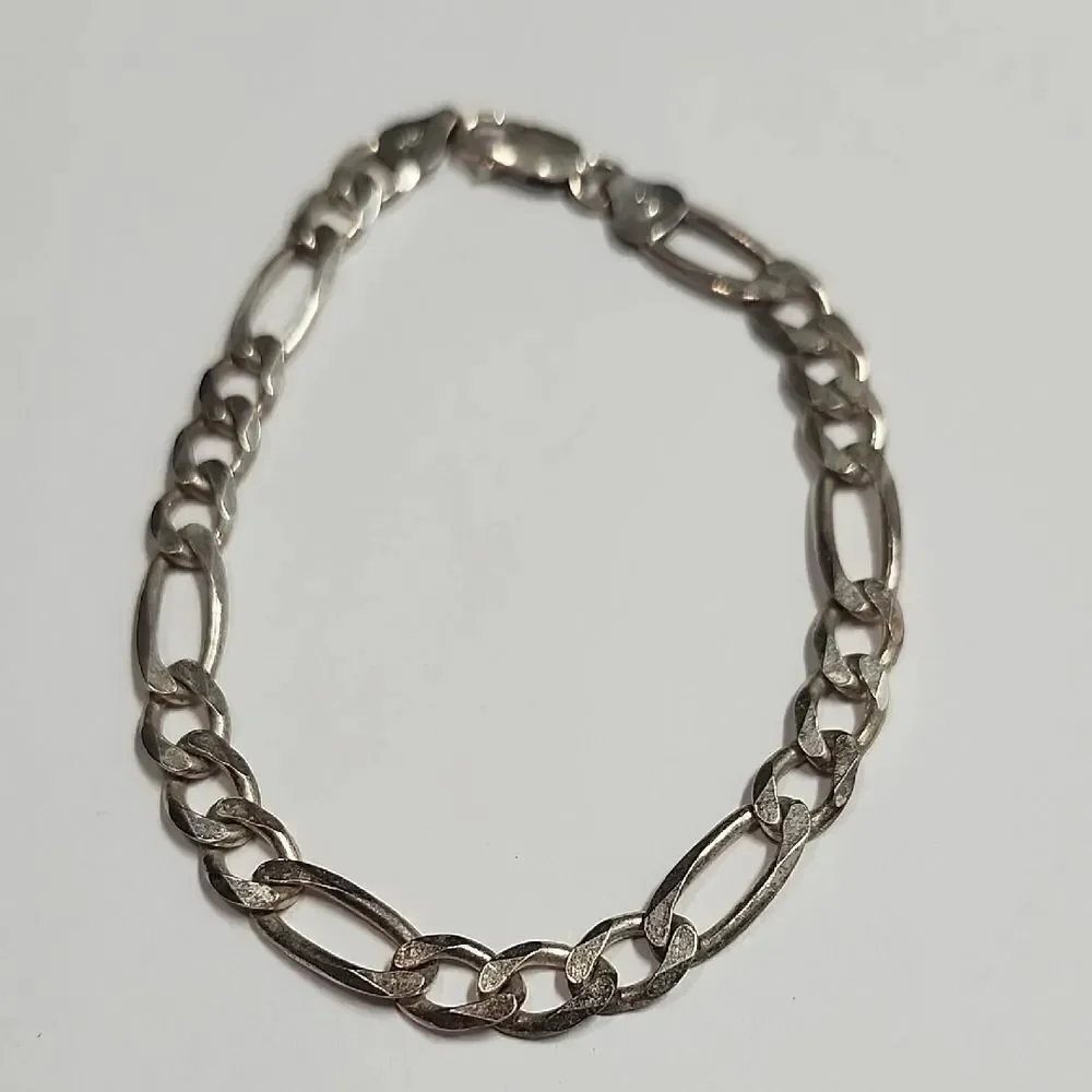 Mens Italian Figaro Chain Sterling Silver 925 Bracelet 8.25 Inches